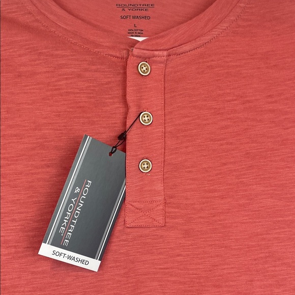 Roundtree & Yorke Red Henley Shirt cotton soft washed size L - Picture 3 of 4